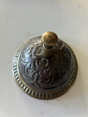 Vintage Ornate Brass Desk Call Bell - Floral Engraved